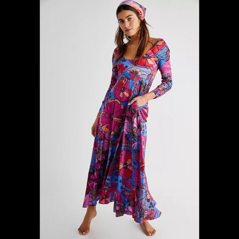 Free People First Date Retro Floral Maxi Dress XS